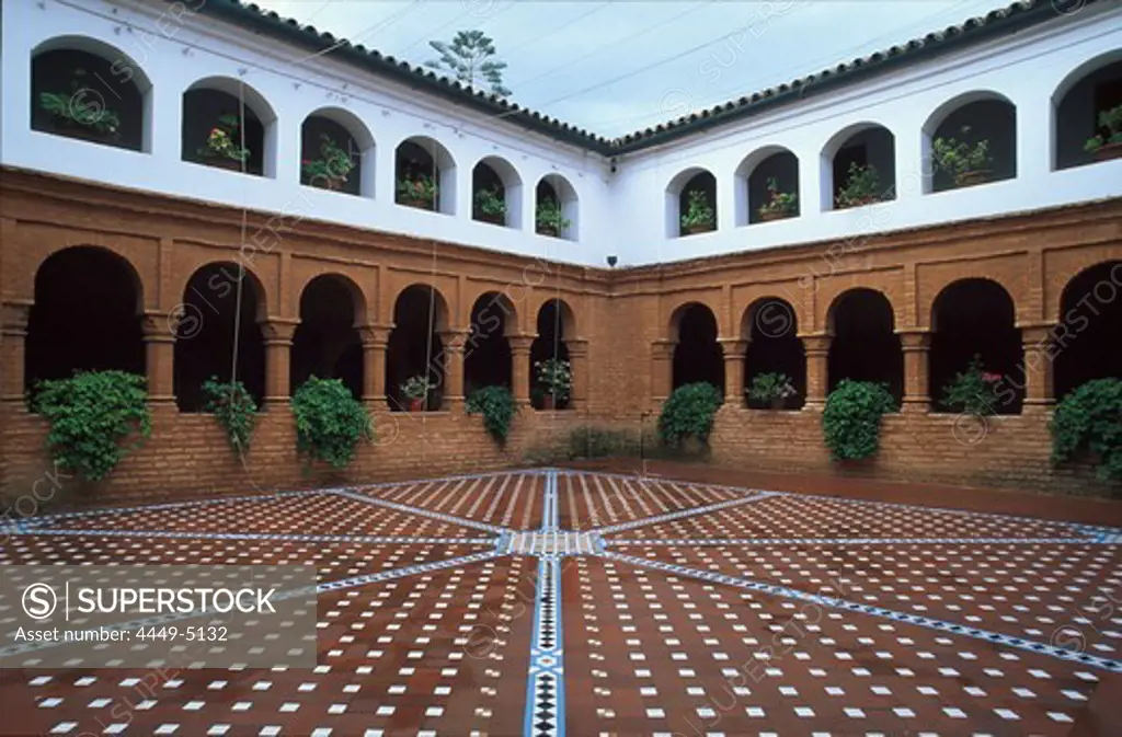 Picturesque patio Mudéjar at La Rábida monastery, Province of Huelva, Andalusia, Spain, Europe