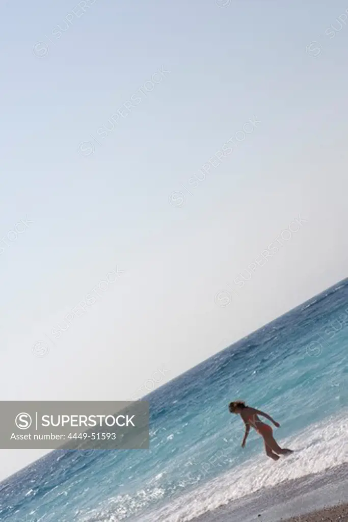 Wading in Aegean Sea, Rhodes Main Beach Rhodes, Greece, Rhodes, Dodecanese Islands, Greece