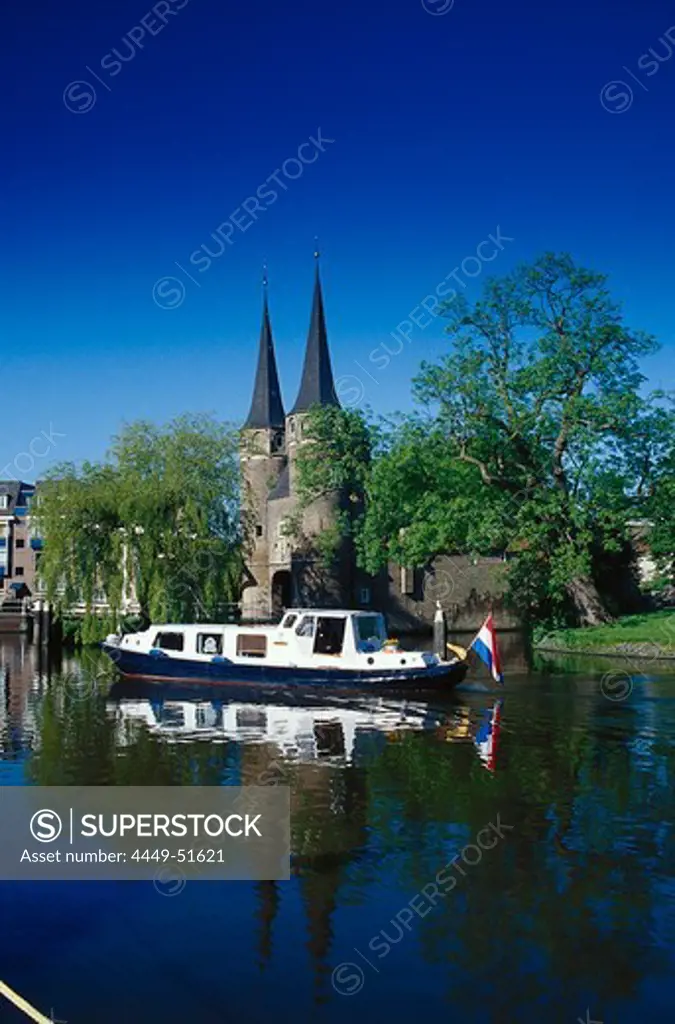 Barge on the canal near the city gates, Delft, Netherlands