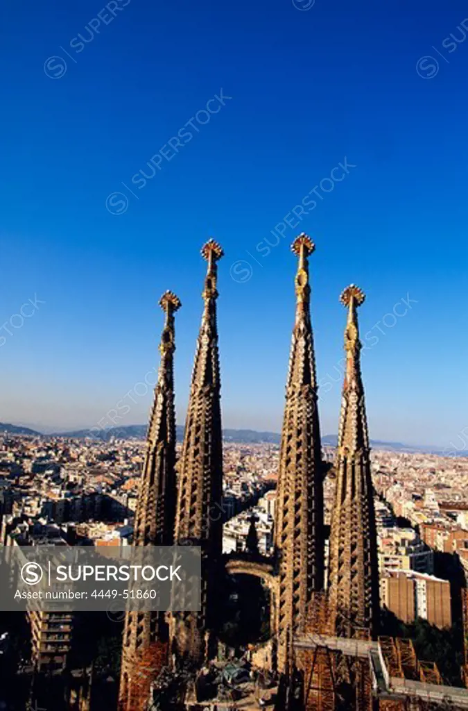 Spires of Sagrada Familia Barcelona, A. Gaudi, Barcelona, Catalonia, Spain