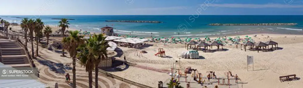 Panorama of Gordon Beach and the Tayelet seaside promenade, Tel Aviv, Israel, Middle East