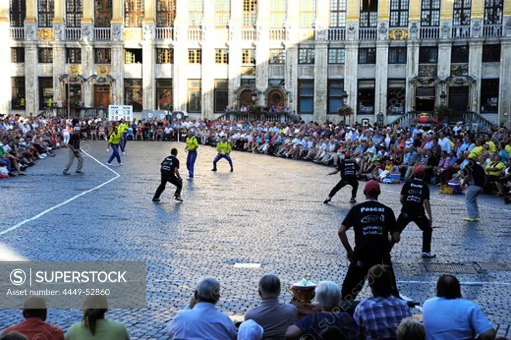 People doing sport at the Grand Place, Grote Markt, Brussels, Belgium, Europe