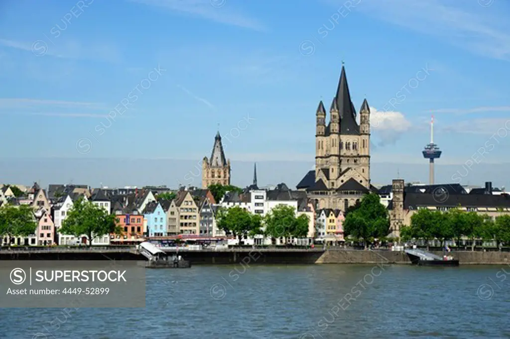 Townhall and Gross St. Martin church, historic city center at the Frankenwerft quay, Cologne, Rhineland, NRW, North Rhine-Westphalia, Germany, Europe