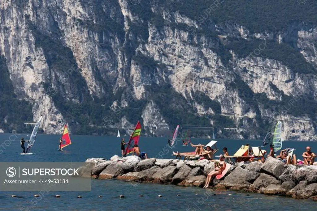 People on the beach, Torbole, Lake Garda, Trento, Italy