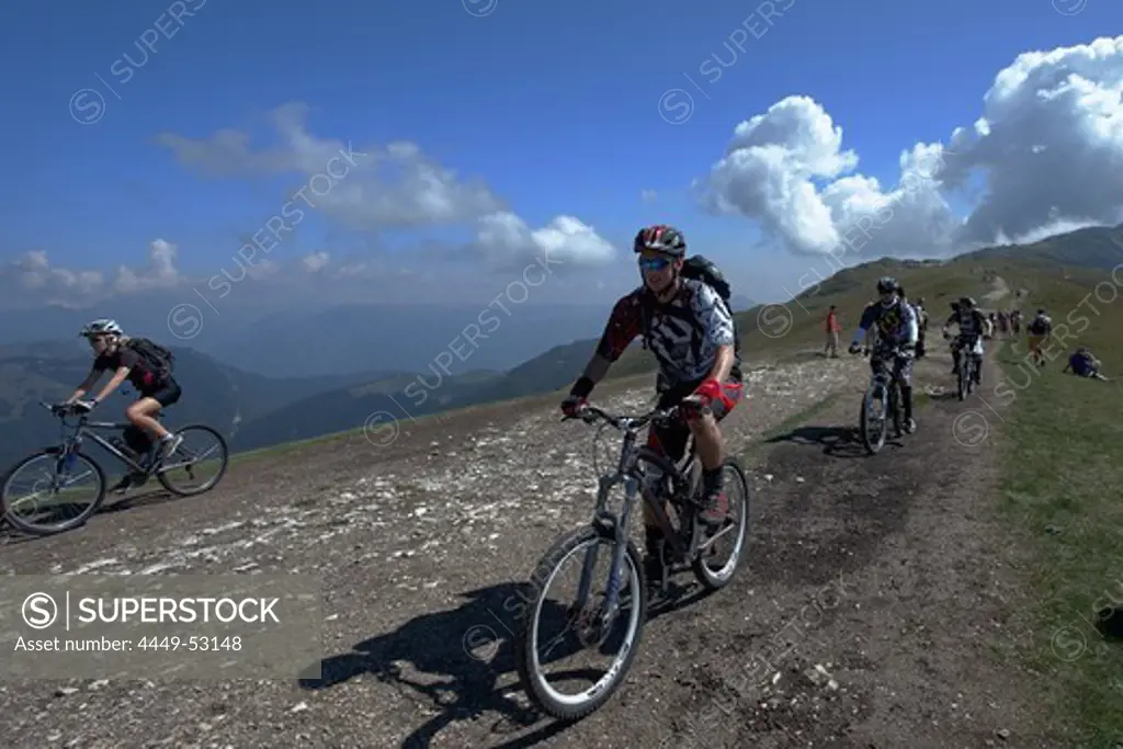 Mountain biker, Monte Baldo, Malcesine, Lake Garda, Veneto, Italy