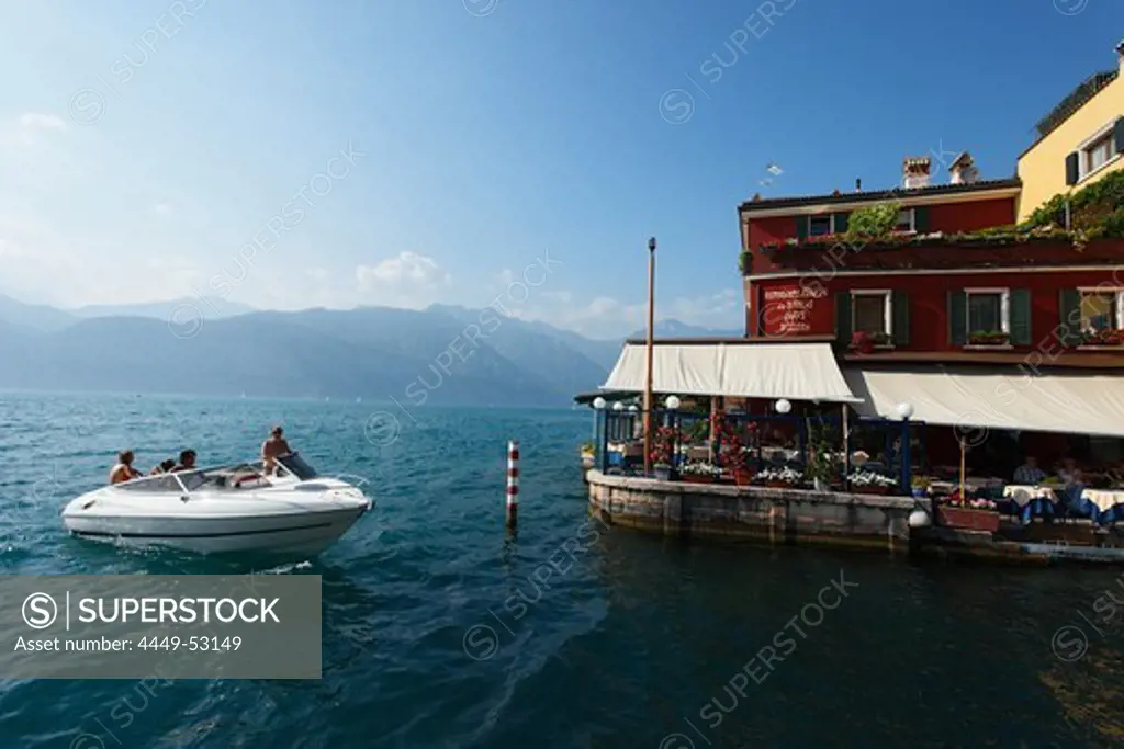 Boat, Restaurant, Malcesine, Lake Garda, Veneto, Italy