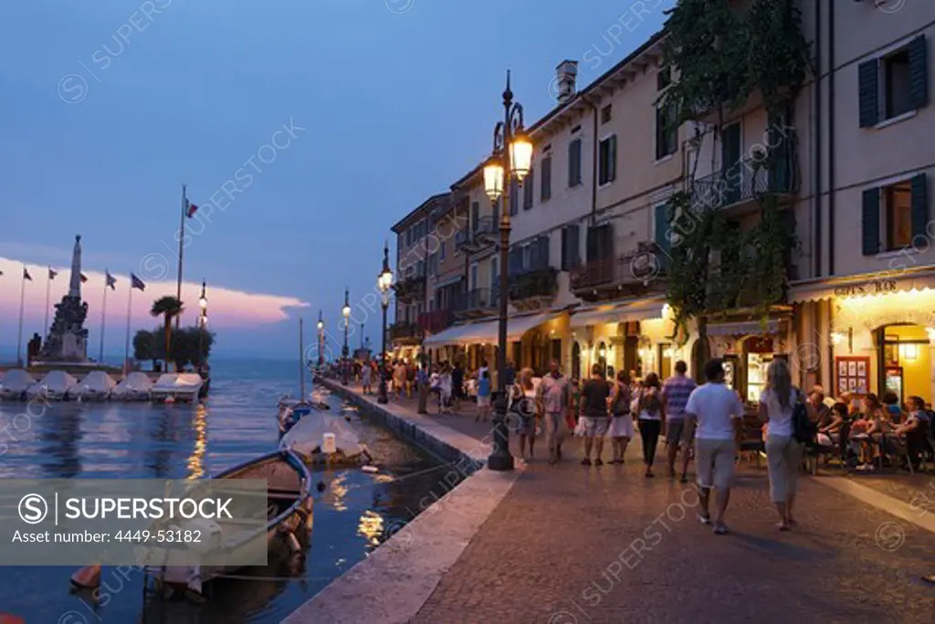 Promenade, entrance to Harbor, Lazise, Lake Garda, Veneto, Italy