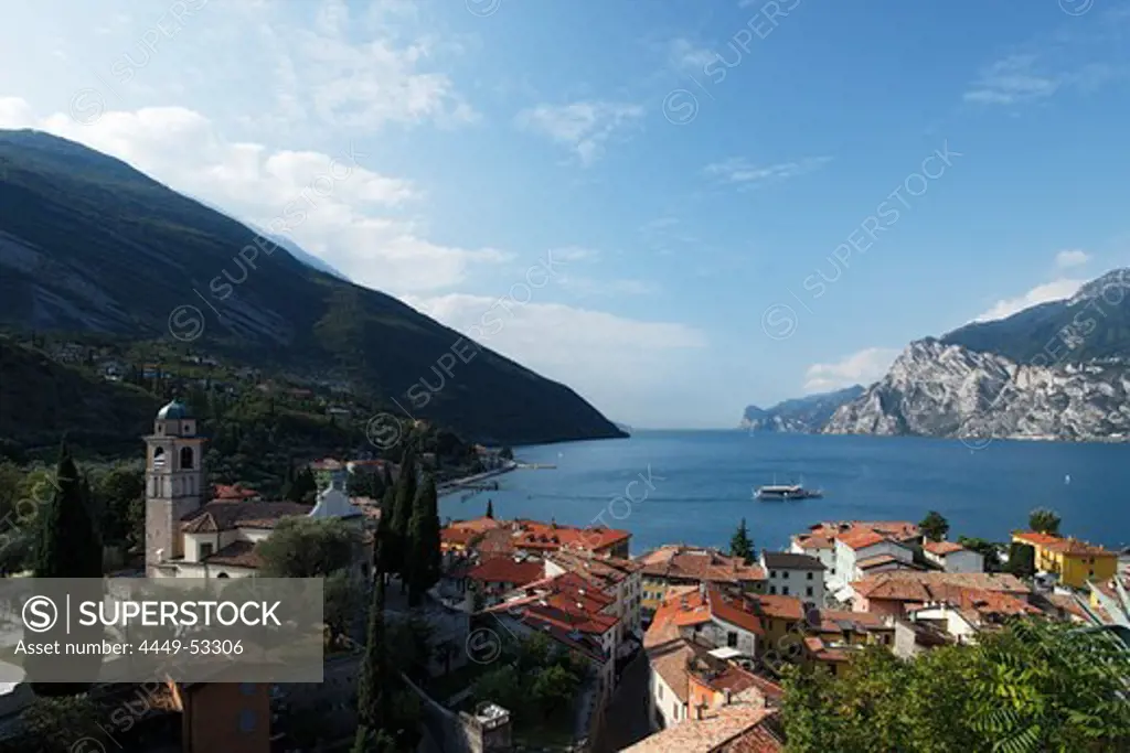 Church, view over Lake Garda, Torbole, Lake Garda, Trento, Italy