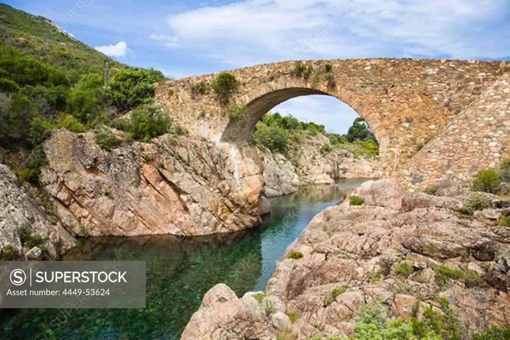 Stone Bridge over Fango River, Fango Valley, Corsica, France, Europe