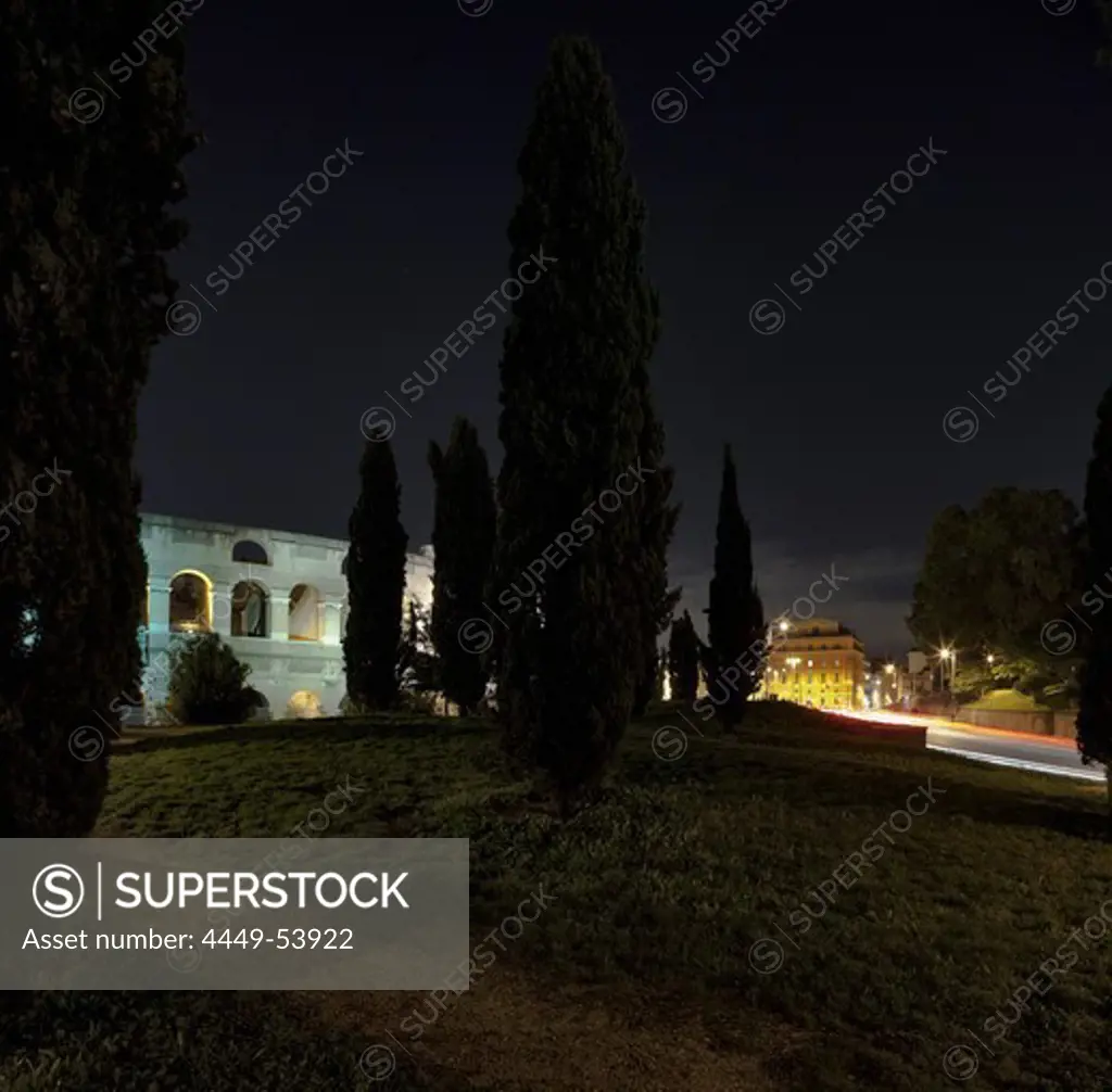 Colosseum, Piazza del Colloseo at night, Roma, Latium, Italy
