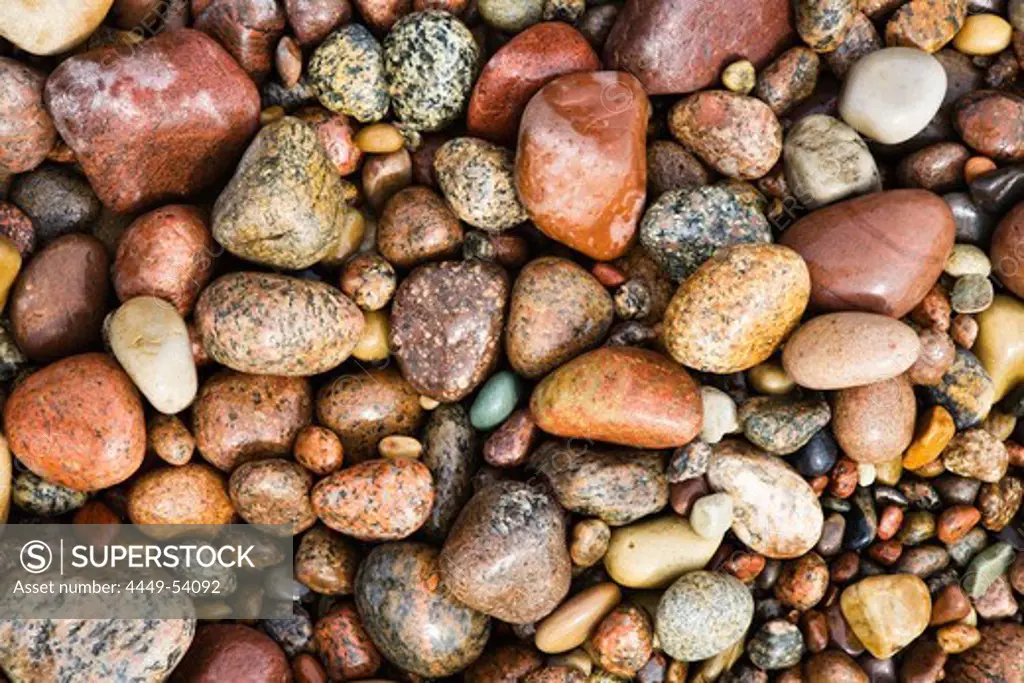 Colouful stones on the beach, Hasle, Bornholm, Denmark, Europe