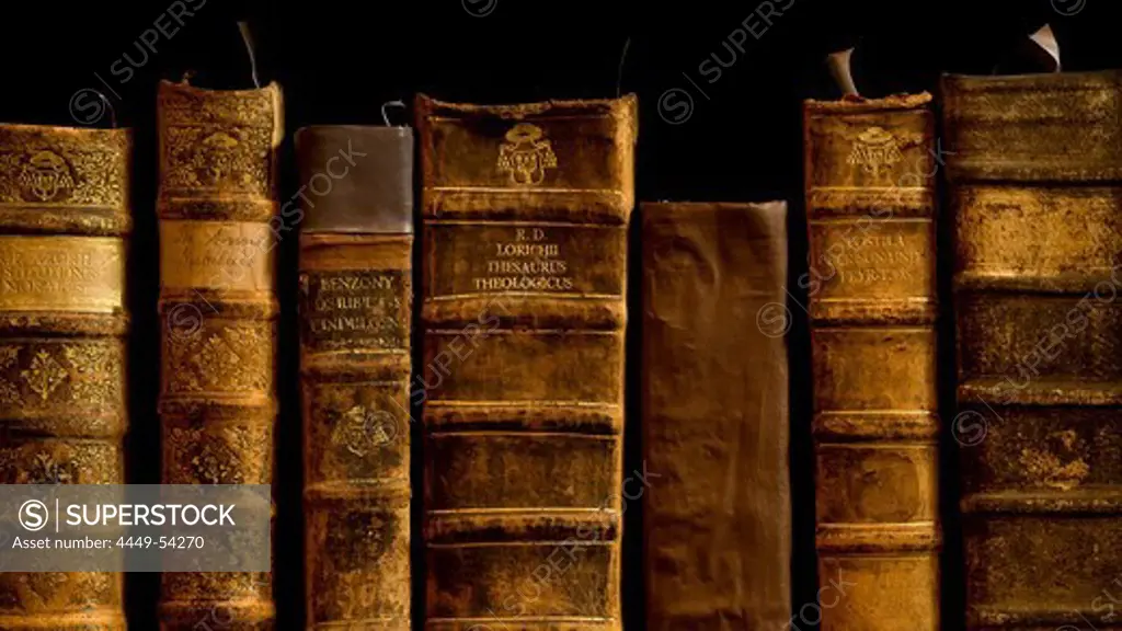 Books at library of St. Nikolaus-Hospitals, Cusanusstift, Bernkastel-Kues, Rhineland-Palatinate, Germany, Europe