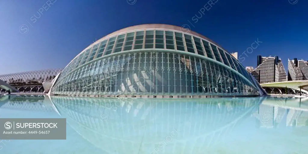 Hemisferic, Imax Cinema, Planetarium and Laserium. Built in the shape of the eye, City of Arts and Sciences, Cuidad de las Artes y las Ciencias, Santiago Calatrava (architect), Valencia, Spain
