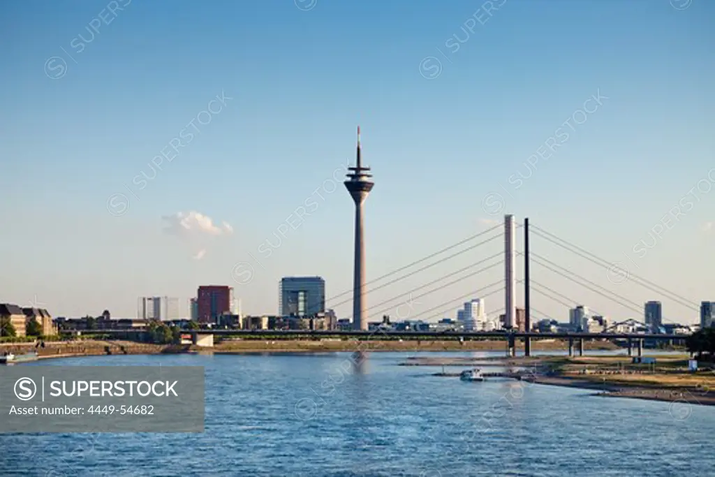 River Rhein and Media Harbour, Duesseldorf, Duesseldorf, North Rhine-Westphalia, Germany, Europe