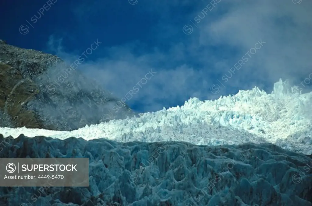 View of Franz Joseph Glacier, Terminal face of Glacier, Southern Alps, South Island, New Zealand, Oceania