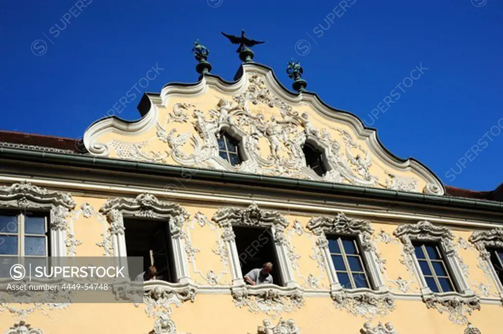 Falkenhaus, building with facade in the rococo style, Market square, city centre, Wuerzburg, Wuerzburg, Lower Franconia, Bavaria, Germany, Europe