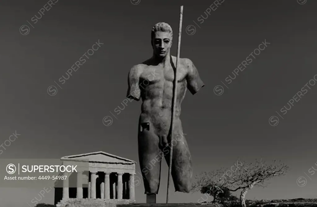 Sculpture by Igor Mitoraj, Daedalus, Concordia temple, Valle dei Templi, Agrigento, Sicily, Italy