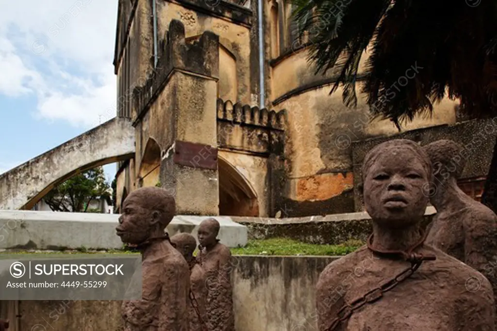 Monument to Slavery by Clara Soenaes at the historical site of the slave market near the Anglican Cathedral, Stonetown, Zanzibar City, Zanzibar, Tanzania, Africa