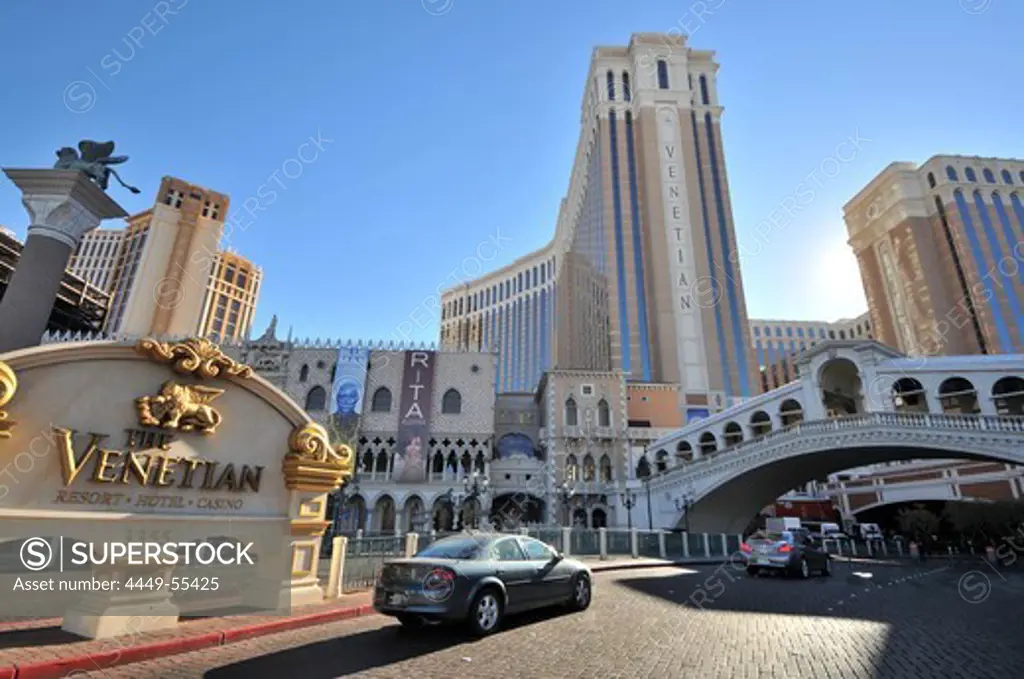 Venetian Hotel on the Strip in the sunlight, Las Vegas, Nevada, USA, America