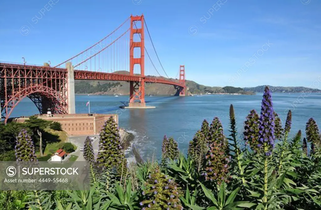 View of Golden Gate Bridge in the sunlight, San Francisco, California, USA, America