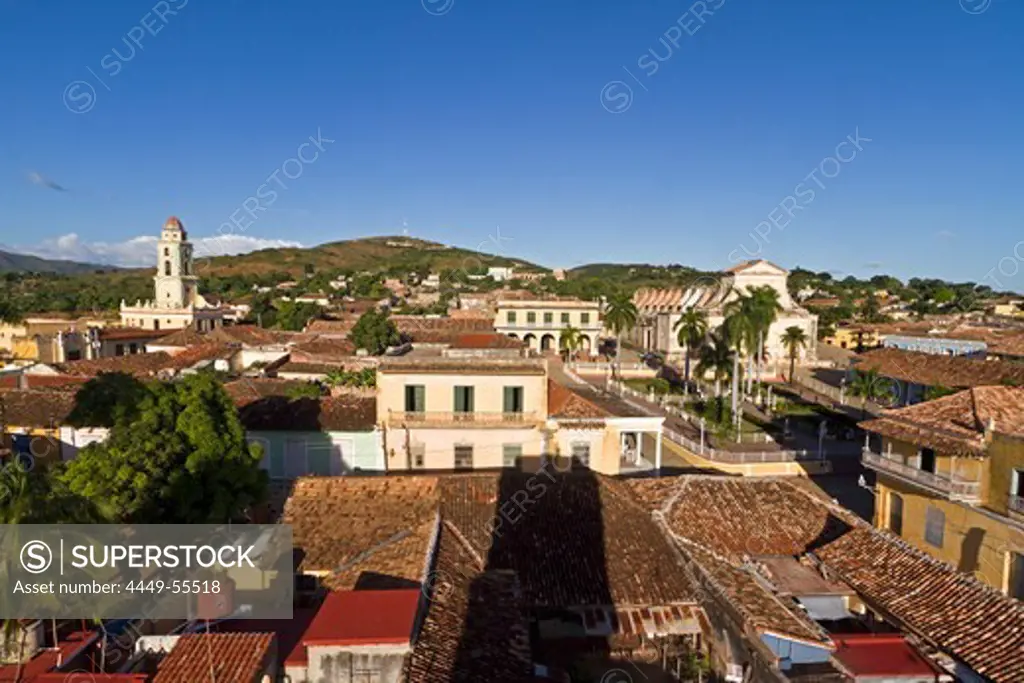 Panoramic view over Trinidad, Plaza Mayor, Convent de San Francisco, Cuba, Greater Antilles, Antilles, Carribean, West Indies, Central America, North America, America