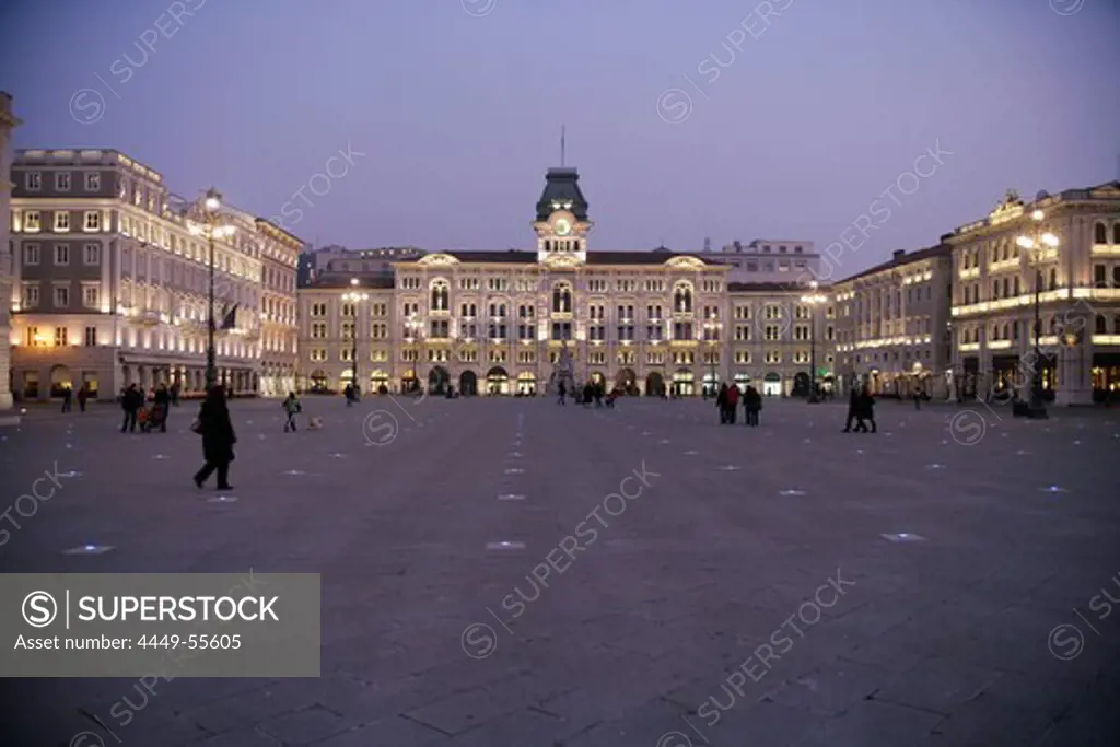 Piazza Unita d'Italia in the evening light, Main town square, Trieste, Friuli-Venezia Giulia, Italy
