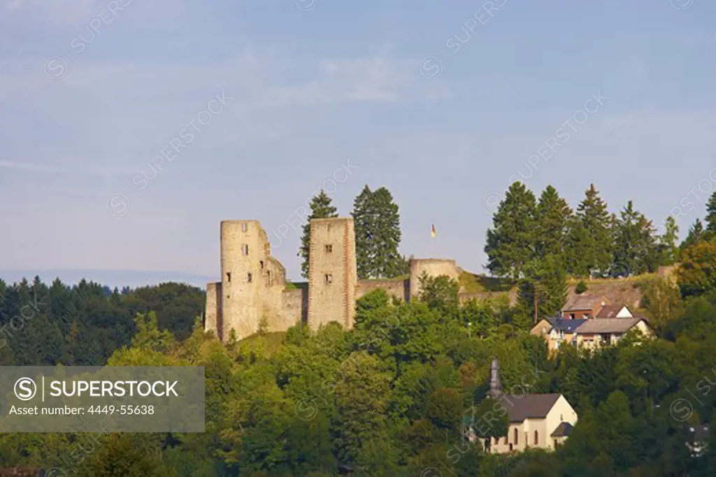 Ruin of Schoenecken castle (13th - 14th century), Pruem, Schoenecken, Eifel, Rhineland-Palatinate, Germany, Europe