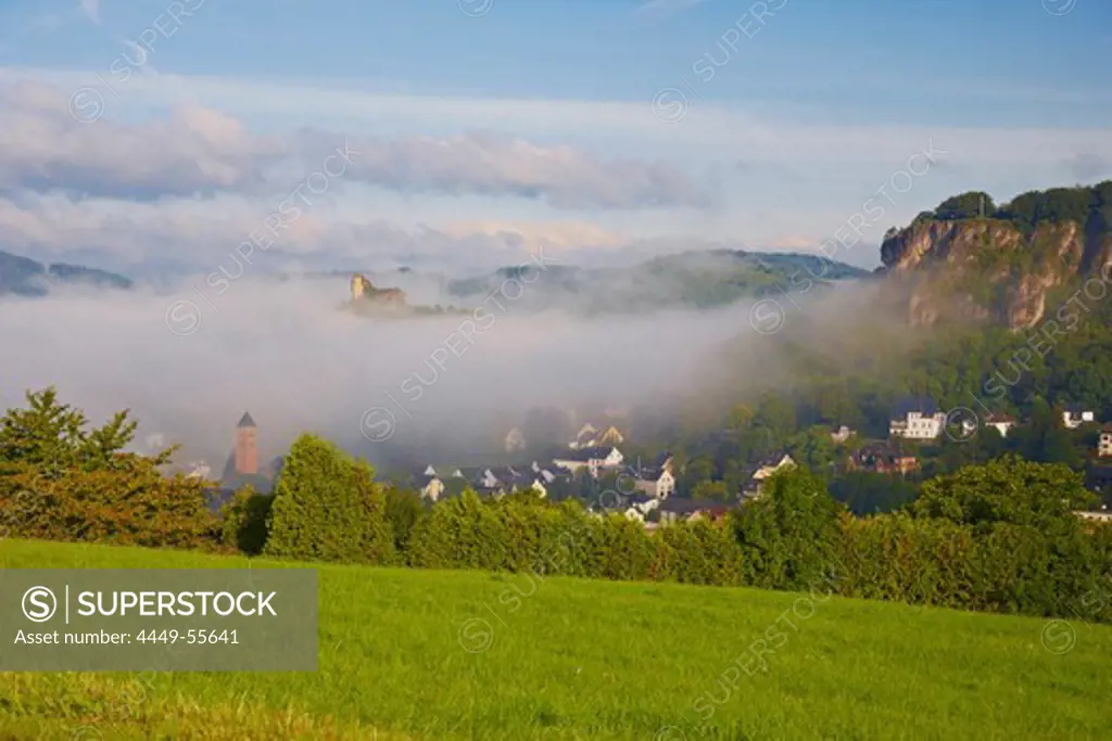 Gerolstein, Gerolsteiner Dolomitfelsen, Munterley, Fog, Eifel, Rhineland-Palatinate, Germany, Europe