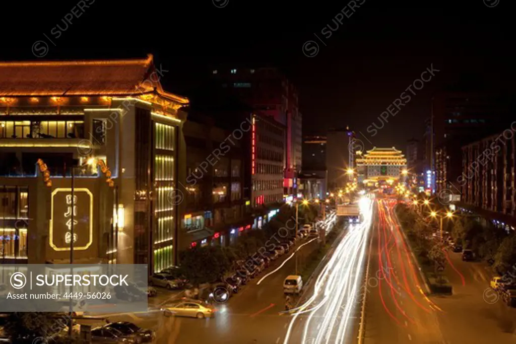 View at night from the City wall of Xi'an, Shaanxi Province, People's Republic of China