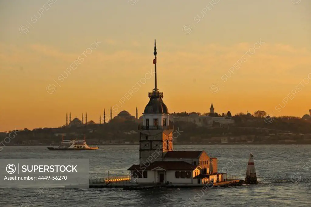 Leander Tower at sunset, Istanbul, Turkey, Europe