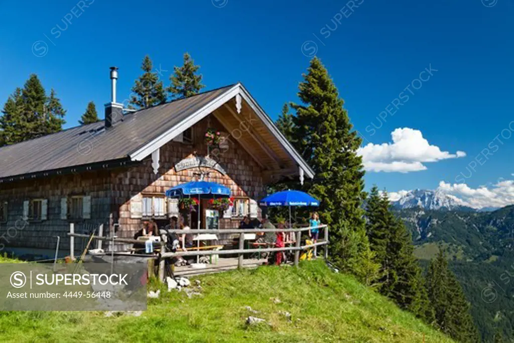 Alpine hut Sonnbergalm, Mangfall mountains, Bavarian Prealps, Upper Bavaria, Germany
