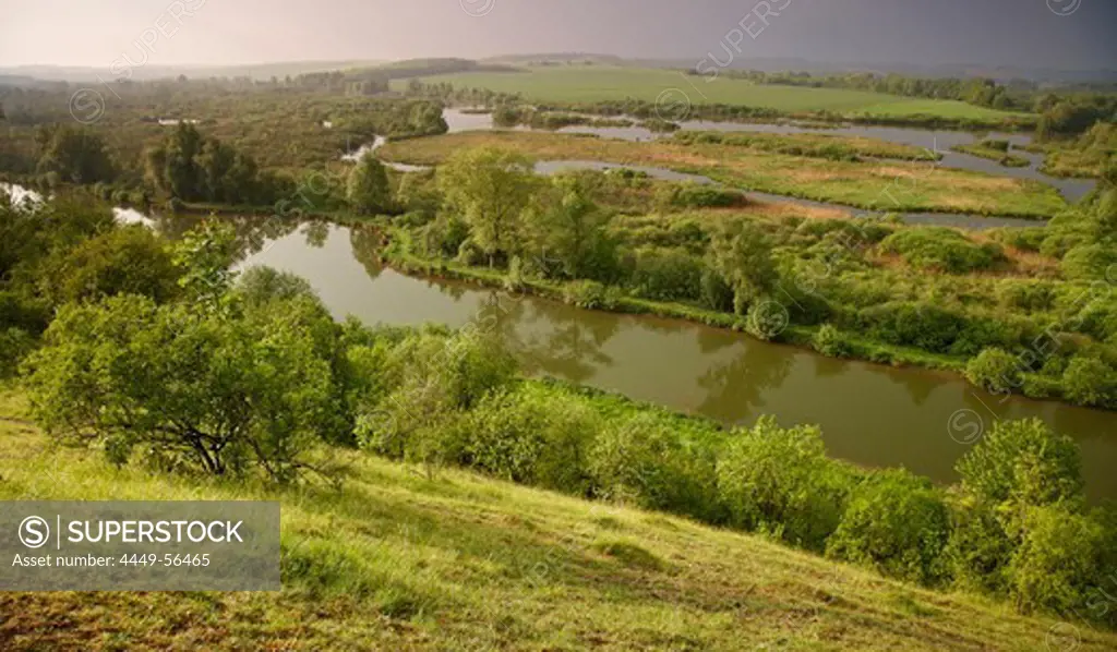 View at landscape with ponds and marsh and the Canal de la Somme from Belvédere de Frise, Dept. Somme, Picardie, France, Europe