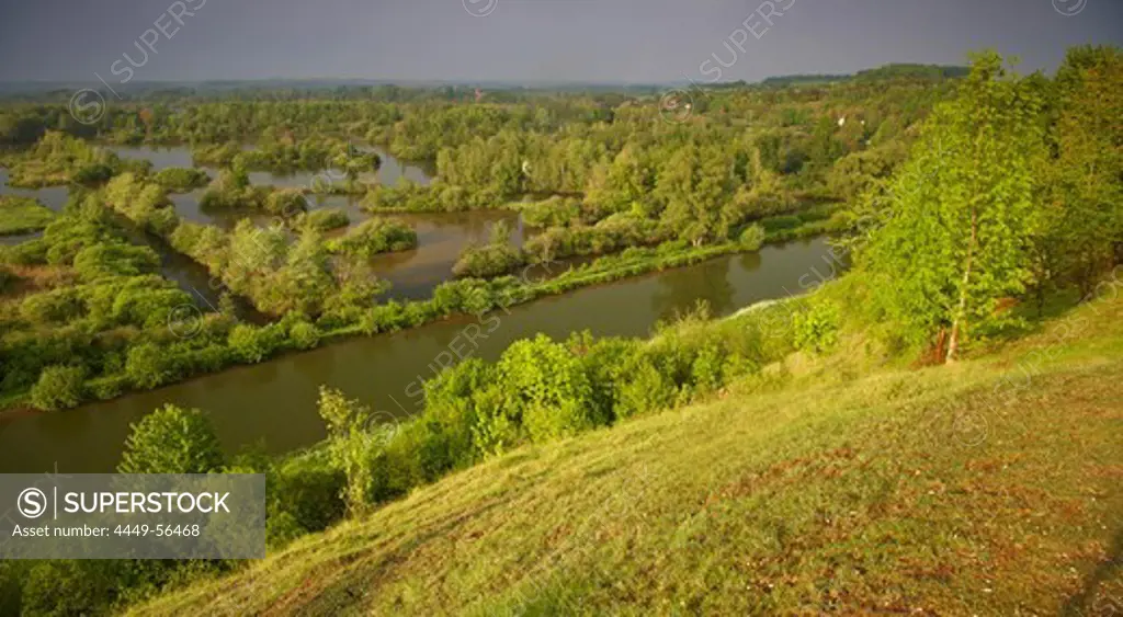View at landscape with ponds and marsh and the Canal de la Somme from Belvédere de Frise, Dept. Somme, Picardie, France, Europe