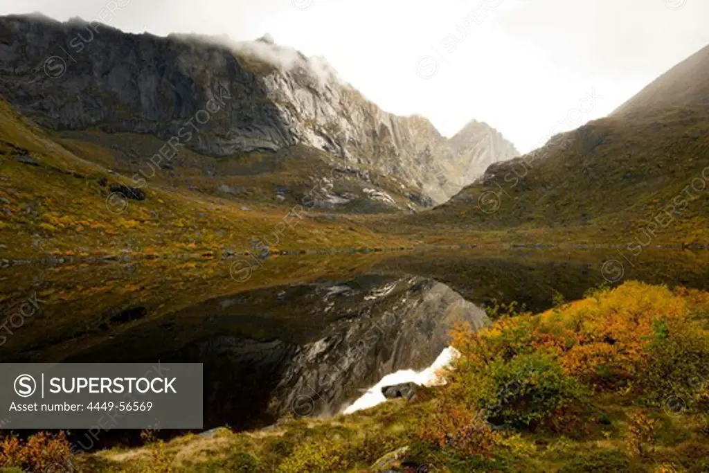 Landscape near to Fredvang, Lofoten in Autumn, Flagstadoy, Nordland, Norway, Scandinavia, Europe