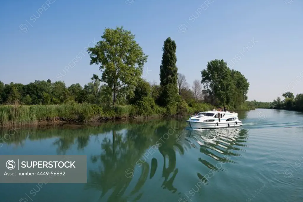 Le Boat Magnifique houseboat on Fiume Stella river, near Precenicco, Friuli-Venezia Giulia, Italy