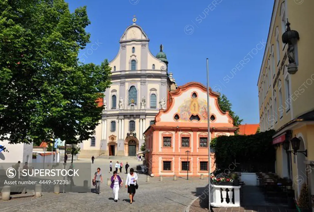 View of St. Anna basilica in the sunlight, Altoetting, Bavaria, Germany, Europe