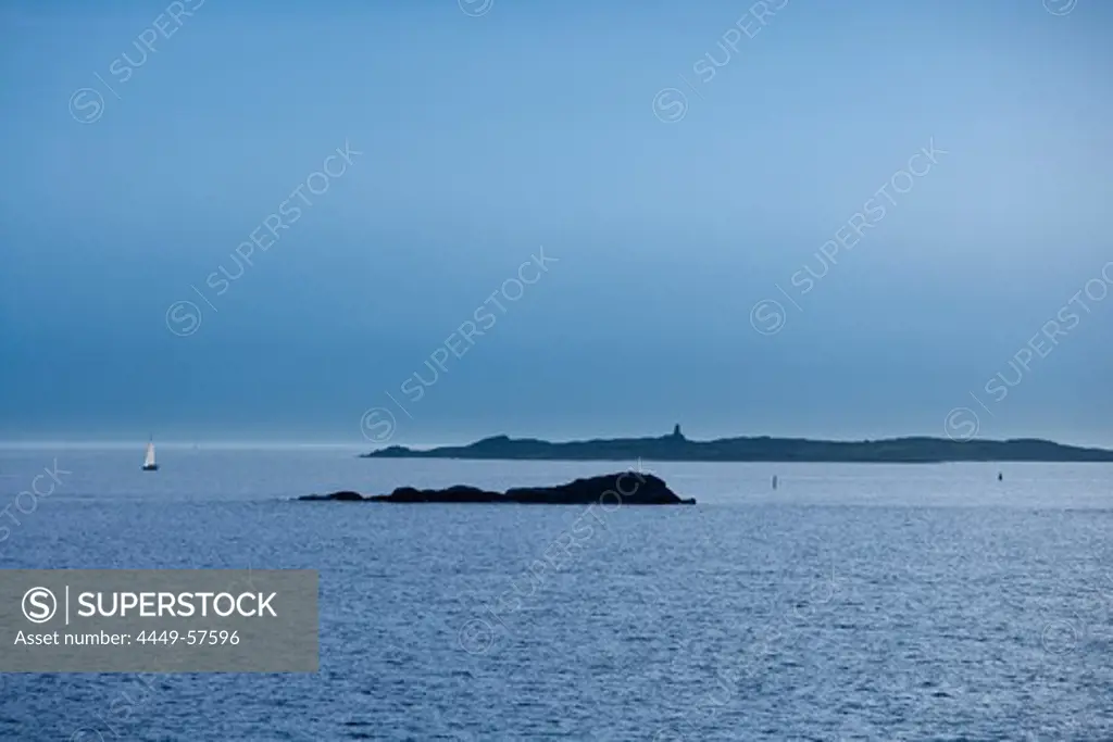 Sailing boat and islands in the Gothenburg archipelago, near Gothenburg, Vaster-Gotaland, Sweden