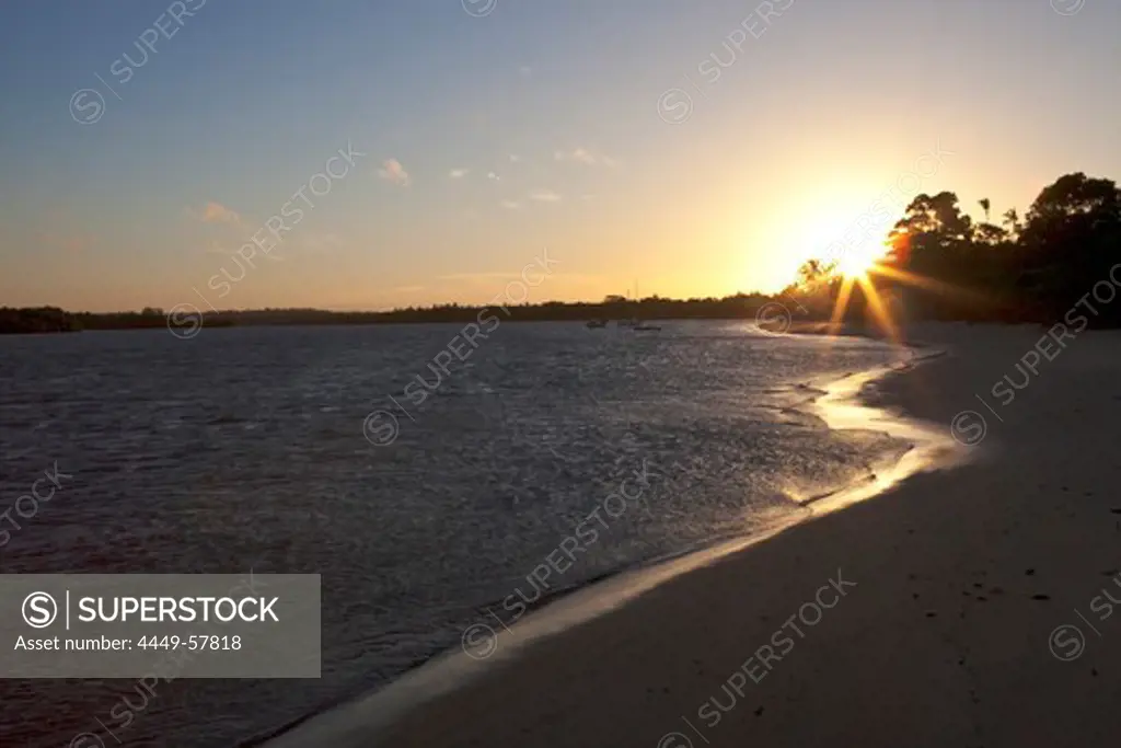 Beach at sunset, State of Bahia, Brazil, South America, America