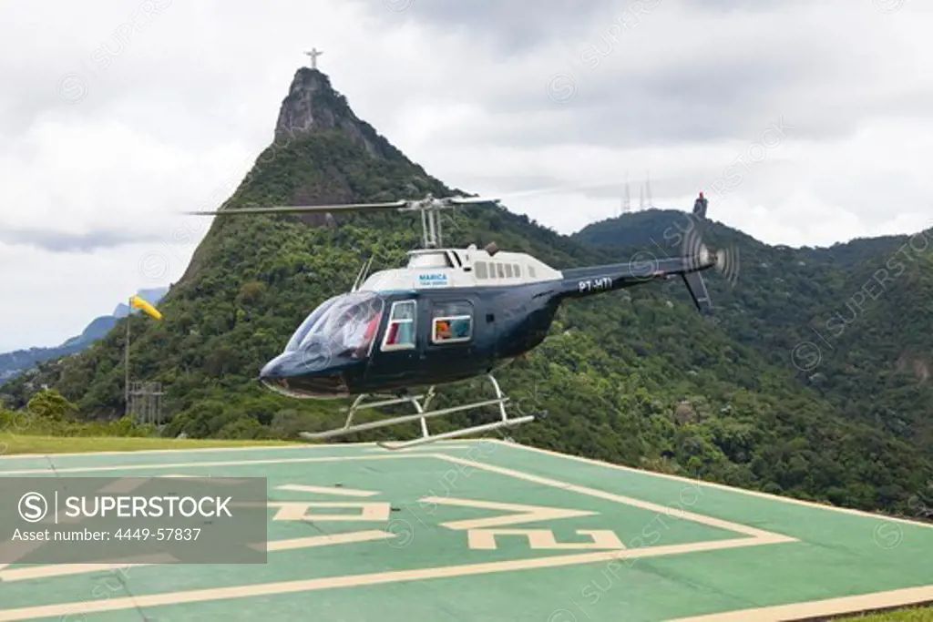Helicopter landing place at Corcovado mountain with the statue of Christ, State of Rio de Janeiro, Brazil, South America, America