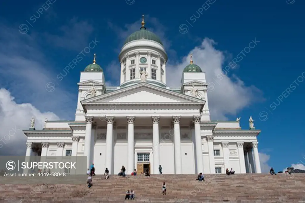 People on steps in front of Helsinki Cathedral, Helsinki, Southern Finland, Finland