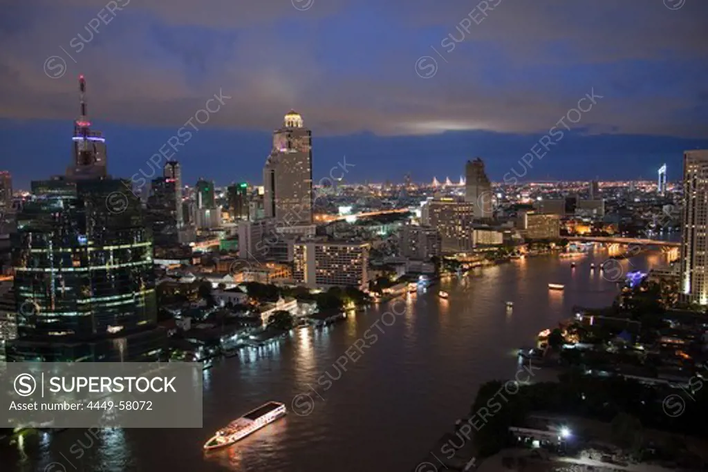 Skyline at night seen from Three Sixty Bar of Millennium Hilton Hotel, Bangkok, Thailand