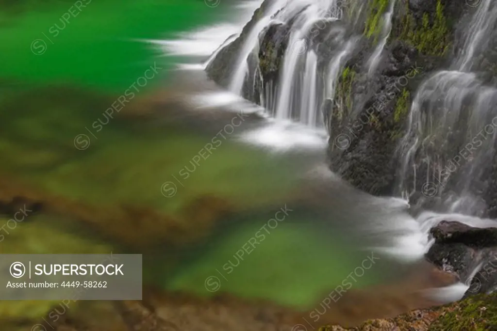 Waterfall on mossy rocks, Golling Fall, Salzburg, Austria, Europe