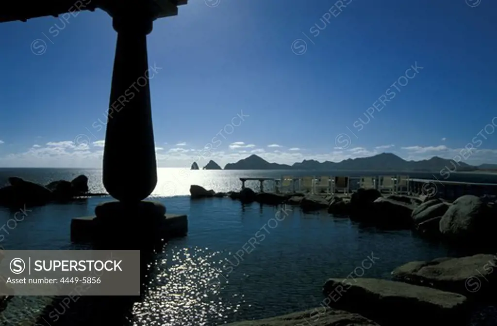 View at ocean in the sunlight and Cabo San Lucas, Baja California Sur, Mexico, America