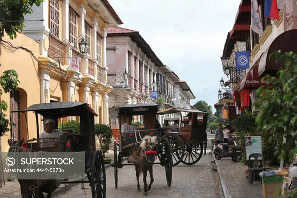 Horsecarts in Vigan, a spanish colonial city, Vigan, Ilocos Sur, UNESCO World Heritage Site, Luzon Island, Philippines