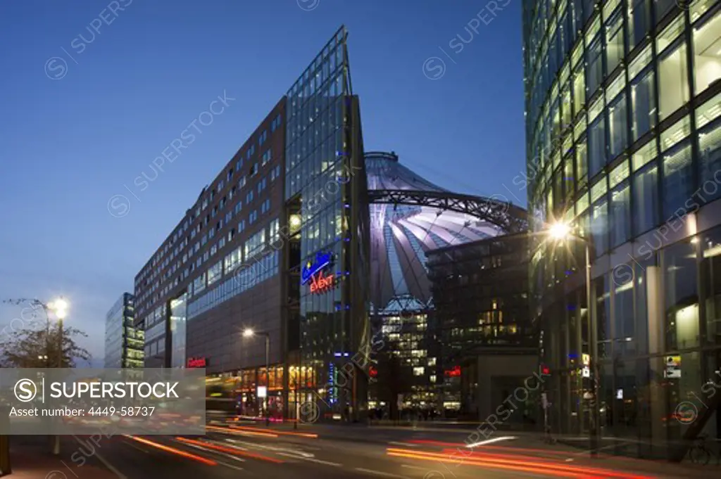 Film Museum and Sony Center in the evening, Potsdamer Platz, Berlin, Germany, Europe