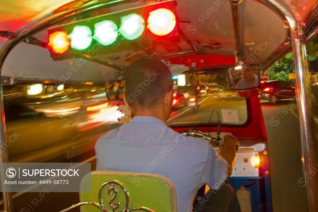 Tuk Tuk driver at night, Bangkok, Thailand, Asia