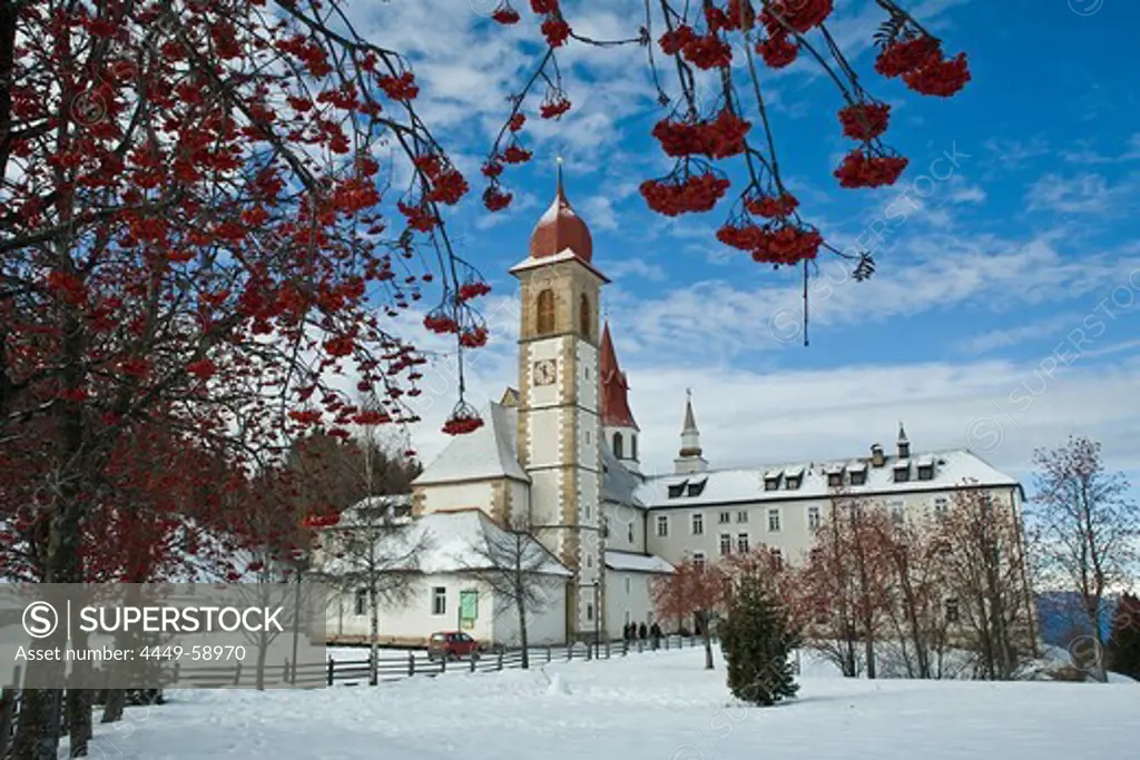 Maria Weissenstein monastery in winter, Petersberg, Alto Adige, South Tyrol, Italy, Europe