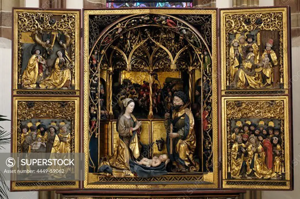 Altar with images of saints, Franziskaner church, Bozen, Alto Adige, South Tyrol, Italy