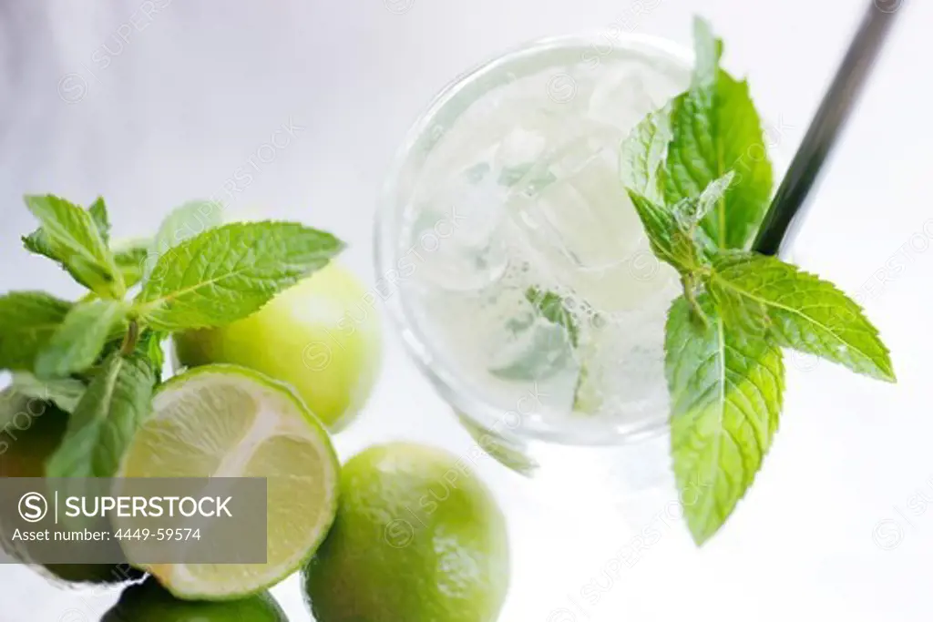 Caipirinha with limes and mint leaves, Cocktail, Alcoholic Drink