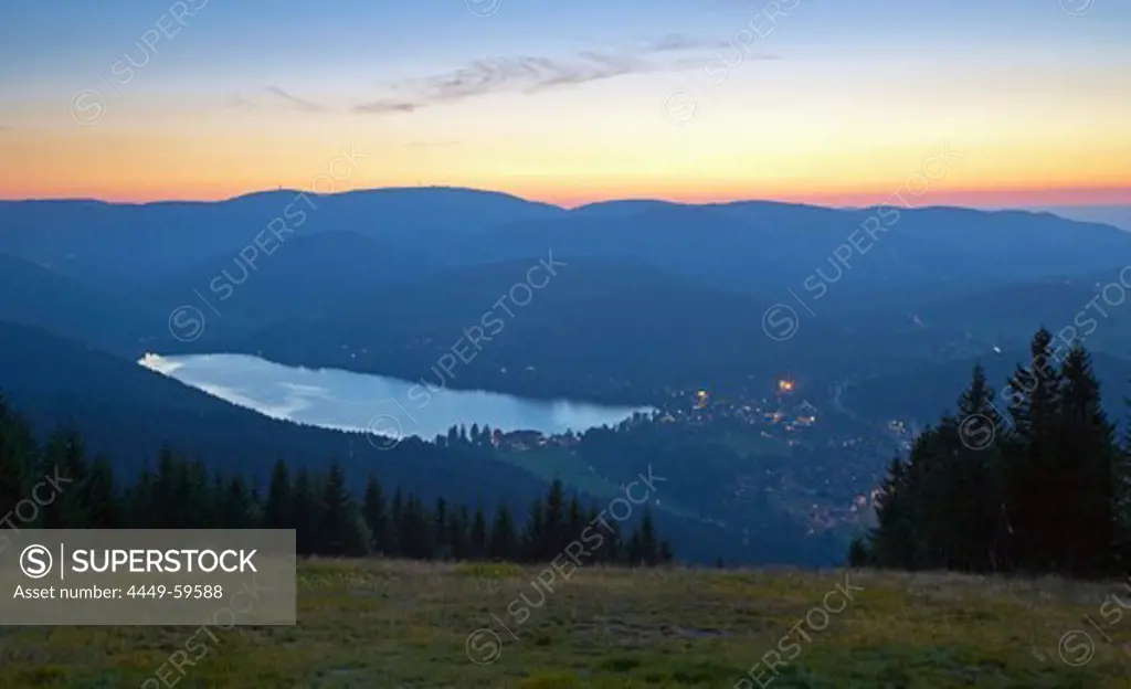 View from Hochfirst mountain towards Titisee and Feldberg mountain, Autumn, Southern Part of Black Forest, Black Forest, Baden-Wuerttemberg, Germany, Europe